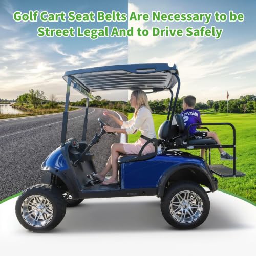 4 PCS Golf Cart Seat Belt Kit with Brackets for Yamaha, EZGO, Club Car - Universal Retractable