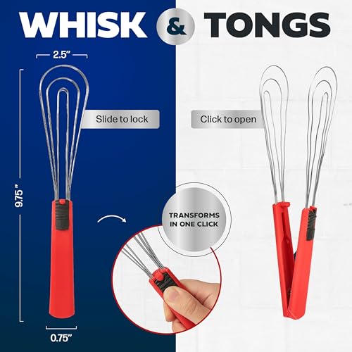 Red 6-in-1 Multipurpose Cooking Tongs - Kitchen Utensils, Whisks & Salad Serving