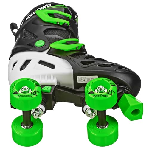 Roller Derby Trac Star Adjustable Skates for Kids, Beginners, Youth Black/Green Size Large (3-6)
