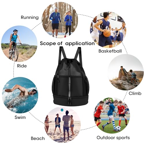 Large Capacity Soccer & Basketball Drawstring Backpack with Shoe Compartment