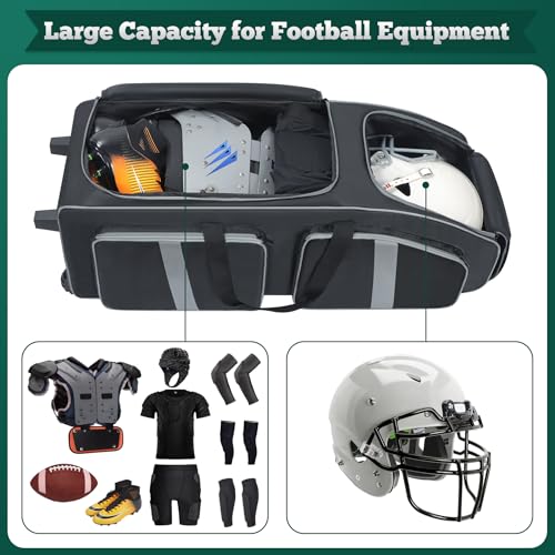 Large Capacity Football Gear Bag with Wheels & Multiple Pockets