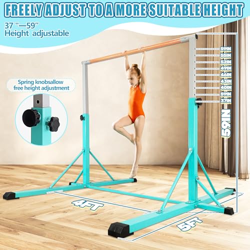 Adjustable Gymnastics Bar for Kids 5FT Unfoldable Mint - Stable Home Training Equipment