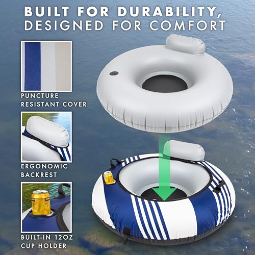48 Inch River Tube with Canvas Cover - Heavy Duty Floating Lounge for Lakes & Pools