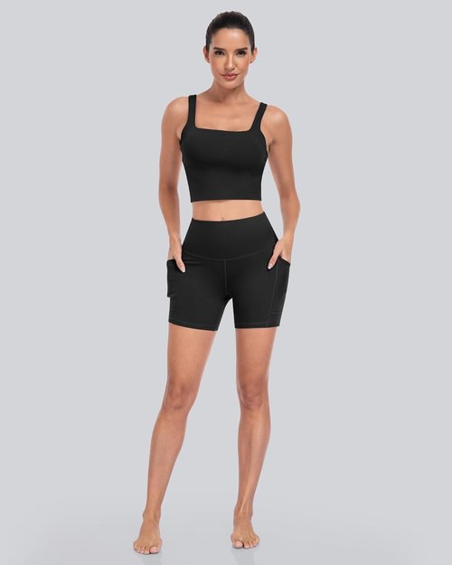 CHRLEISURE Biker Shorts for Women - 5-Inch High Waisted Tummy Control with Pocket - 6 Pack