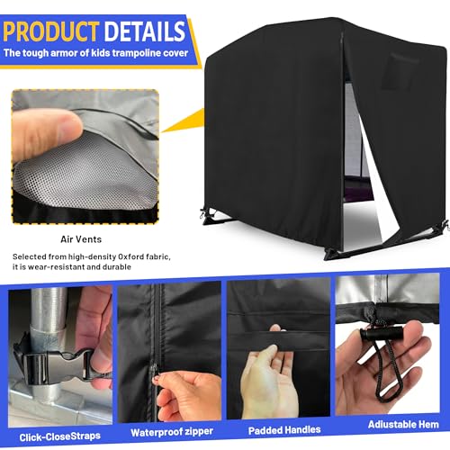 6FT Toddler Trampoline Cover Black, Waterproof UV-Resistant Fabric for Rectangle Kids Trampoline
