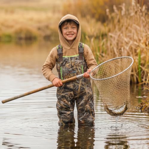 Kids Waterproof Chest Waders - 4.5mm Neoprene Youth Fishing & Outdoor Wear - Green, 8/9 Big Kid / Next Camo Evo