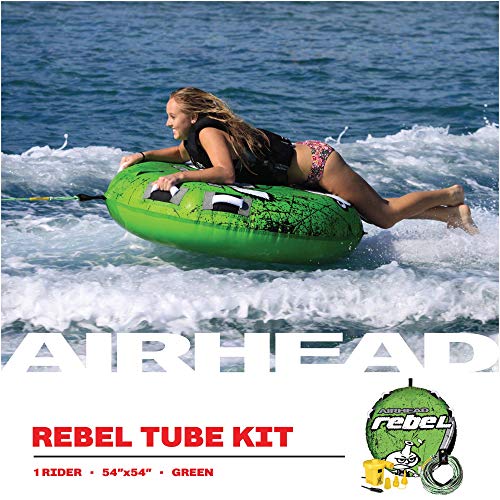 Airhead Rebel Towable Tube Kit for 1 Rider with Rope, Pump & Striped Cover