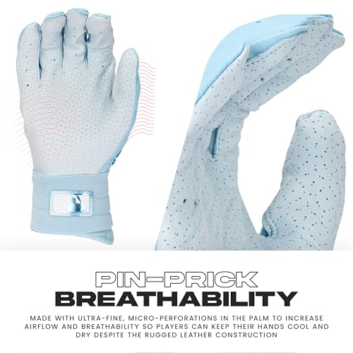 Carolina Blue Adult Medium Batting Gloves with Powerstrap - Baseball & Softball