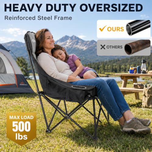 OttoCamp 1 Pack Oversized Padded Camping Chairs for Adults - Foldable & Water-Resistant
