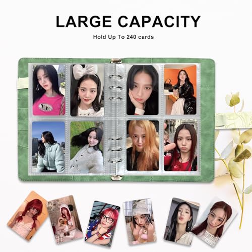 KPOP A5 6 Ring Photocard Binder Green - Portable Card Album with 240 Pockets