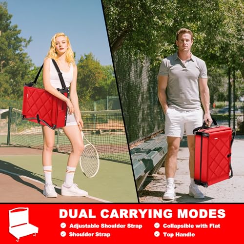Portable Stadium Seat with Back Support & Cushion, Foldable Bleacher Chair with Cup Holder & Storage