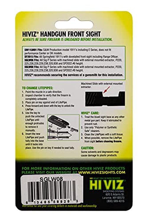 HiViz SGLW08 Interchangeable LITEWAVE Front Handgun Sight for Sig Sauer, 8