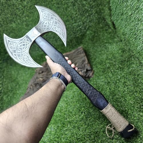 Poshland AX-7001 Custom Forged Carbon Steel Viking Axe with Rose Wood Handle — Handcrafted Camping & Hunting Hatchet