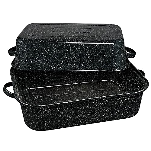 Covered Rectangle Roaster - Enamel on Steel, Black Speckled, 25 lb Capacity - Variation of THIS listing
