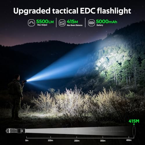 Wurkkos T1 5500 Lumens Tactical LED Flashlight with RGB Side Light, Waterproof, 415M Beam, Camping & Emergency