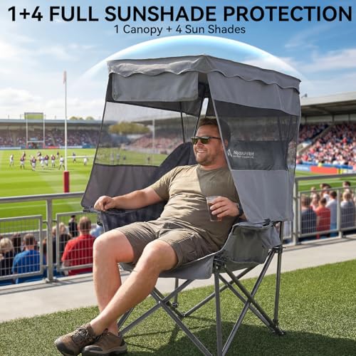 Huskfirm Grey Oversized Camping Chair with Canopy Shade Heavy Duty