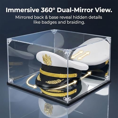 Acrylic Display Case for Military & Police Hats - Mirrored Back & Base, 14"L x 12"W x 7"H (VINJKZQ Variation)