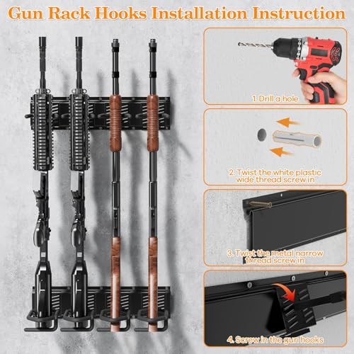 Heavy Duty Steel Gun Wall Rack 8-Slot Adjustable Indoor Mount for Rifles & Shotguns
