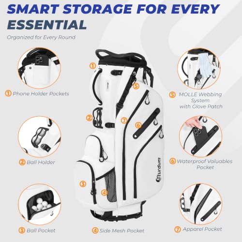 White 8-Way Golf Stand Bag with Selfie Phone Pocket and MOLLE System