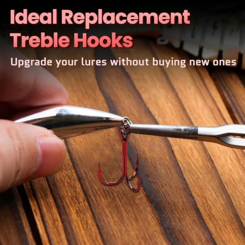 FishTrip 1/0 Treble Hooks Replacement Lures Red Nickel 25pcs