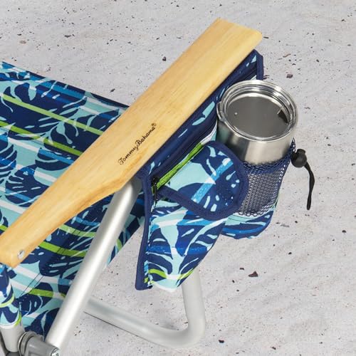 Tommy Bahama 2-Pack Blue Tropical Leaves Beach Chairs - 4-Position Reclining, Lightweight Folding with Backpack Straps