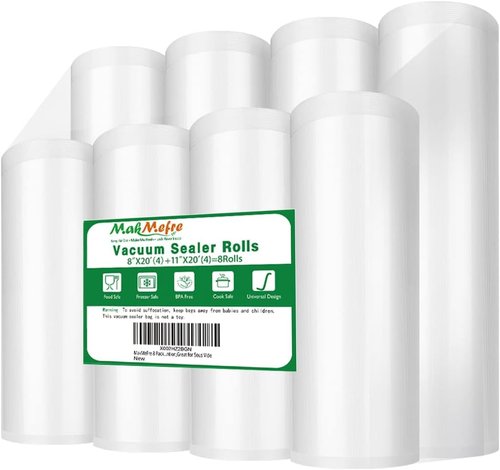 MakMeFre Vacuum Sealer Bags Rolls - 8 Pack (4 Rolls 8"x20' & 4 Rolls 11"x20') | BPA Free, Puncture Resistant, Ideal for Sous Vide Cooking