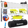 White 32ft Outdoor Portable Volleyball Net Set - Adjustable, Heavy-Duty Poles, Accessories