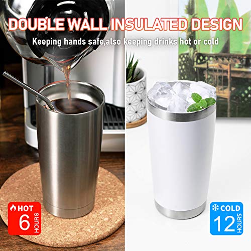 White 20oz Double Wall Vacuum Insulated Travel Mug Set with Lids & Straws - 12 Pack