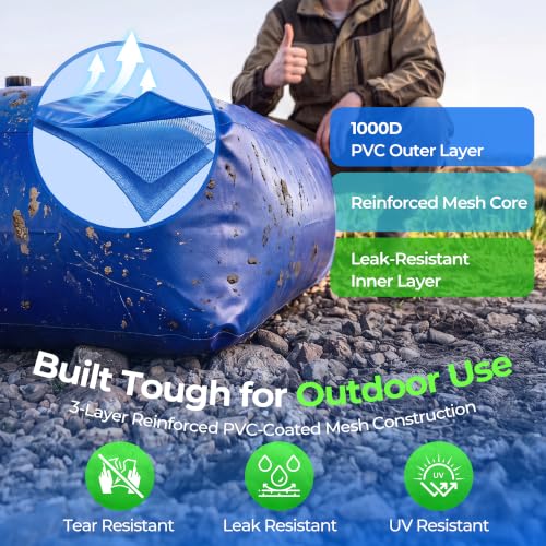 YYLXTEX 264 Gallon Blue Collapsible Water Bladder Tank for Camping & Emergency