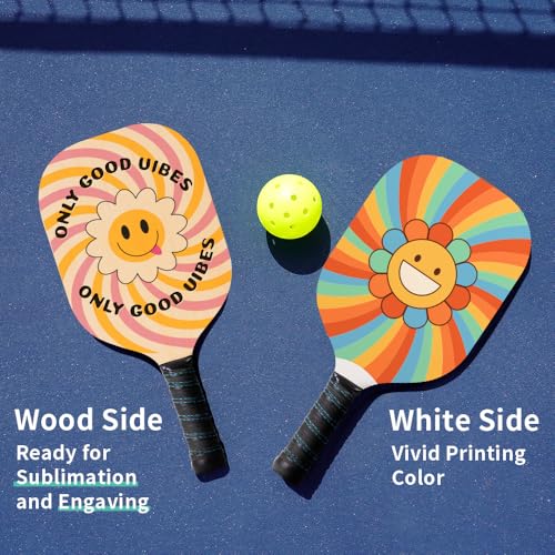 6 Pack Sublimation Pickleball Paddles - Double-Sided Printable Plywood with White & Wood Sides