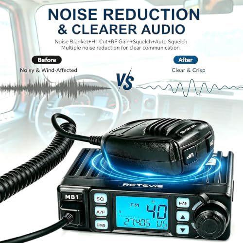 CB Radio Kit with Magnetic Mount Antenna for Truck - AM/FM Mini CB Radio with Noise Reduction