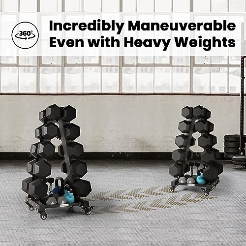 Large 700 LBS Capacity Dumbbell Rack Stand - A-Frame Rolling Weight Storage
