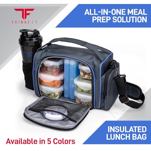 ThinkFit Blue Insulated Meal Prep Lunch Box with 6 Containers & Ice Packs