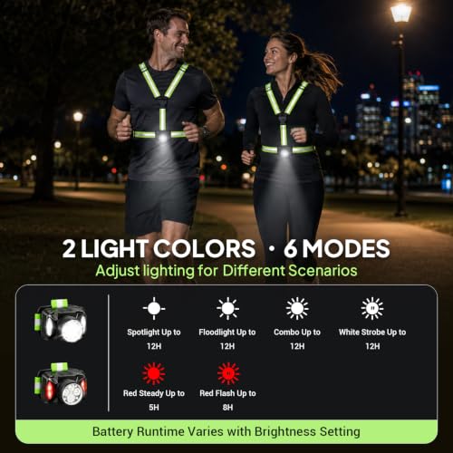 Running Lights for Runners - Bright Adjustable LED Vest with Red & White Modes