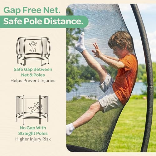 Black 12FT Outdoor Trampoline with LED Lights, Safety Net, Ladder – ASTM Certified