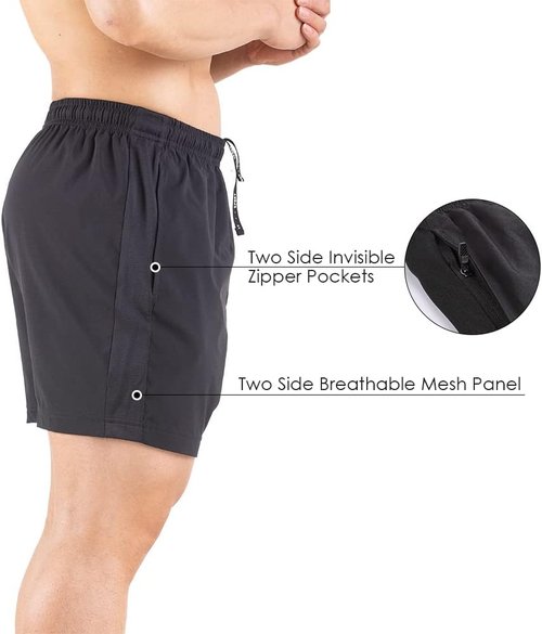 Gaglg Men's Running Shorts - Quick Dry Athletic Gym Shorts with Zipper Pockets | 5-Inch 2-Pack