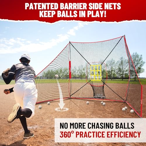 12x7 FT Baseball Hitting Net with Side Nets & Ball Collection System