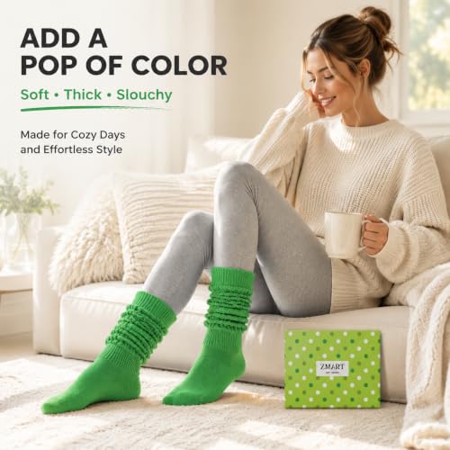 Women Slouch Socks - Cozy Scrunch Long Stack Socks, 80s 90s Style, Medium Thick Green
