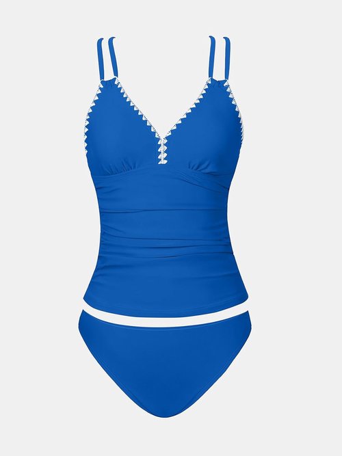 CUPSHE Women's Tankini Set - Tummy Control Two-Piece Bathing Suit with Crisscross Back | Mid Rise Design