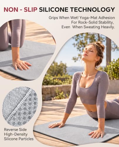 Grey 2 Pack Non Slip Yoga Mat Towels with Grip Dots - 72 x 24 Inches
