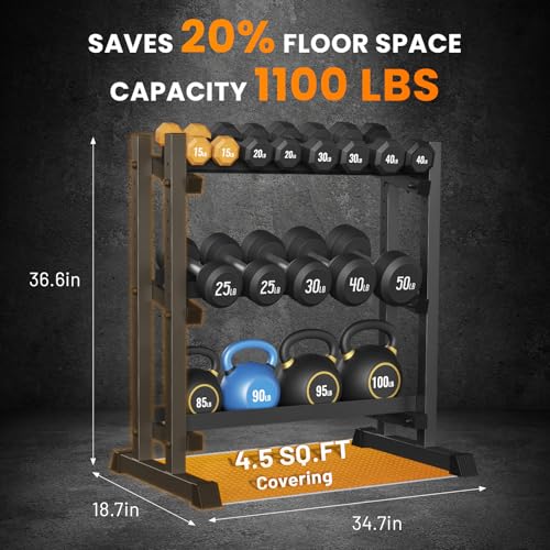 Heavy-Duty Adjustable Dumbbell Rack Stand - 18.7 x 34.7 x 36.6 Inches