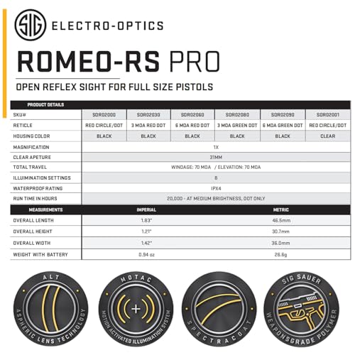 for Pistols 6 MOA with Aspherical Glass Lens - Black