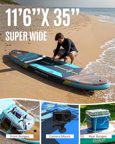 ZLX 11'6x35in Inflatable Paddle Board - Black Wood Wide Stable SUP for Adults
