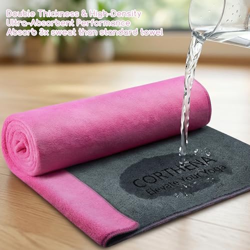 Dark Pink Extra Thick Yoga Mat Towel 72x27.5 Inch Non-Slip Sweat Absorbent