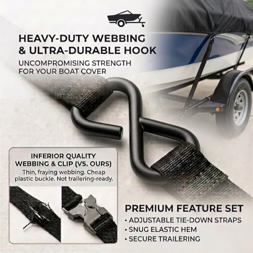 16-18.5 ft Waterproof Heavy-Duty Boat Cover with Metal Hook & Reinforced Seams