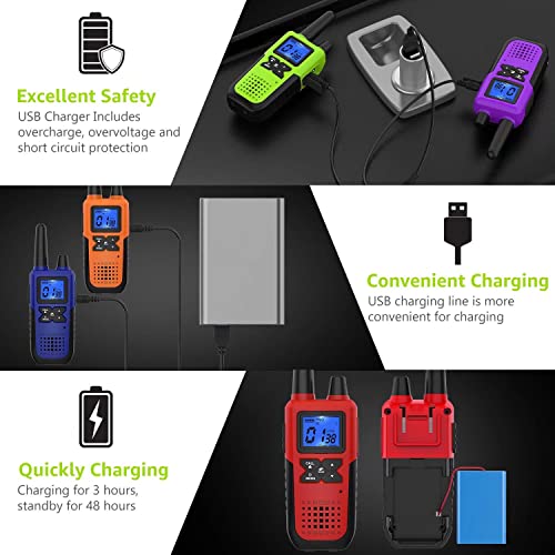 Topsung 5 Long Range Walkie Talkies for Adults with Earpieces - Blue/Green/Orange/Purple/Red