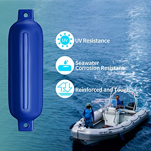 Blue 6.5 Inch Inflatable Ribbed Boat Fenders 4 Pack for Docking Yachts
