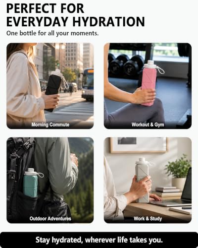 BEAUTAIL Collapsible Water Bottle 21oz with Pink, Blue, Dark Blue & Black Variants