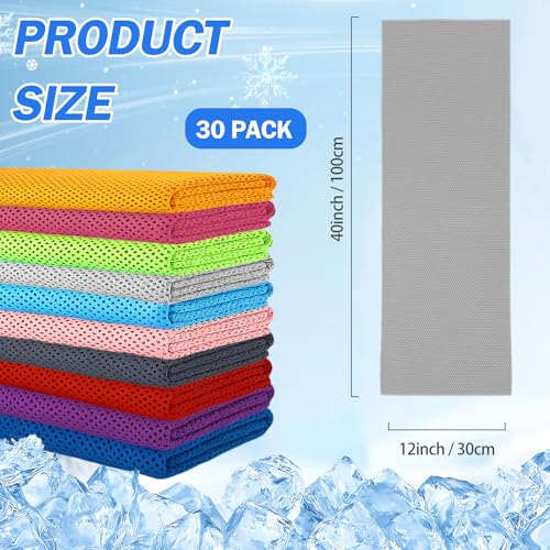 Multicolor 30-Pack Cooling Towels for Neck & Face - Microfiber Sports Ice Towels