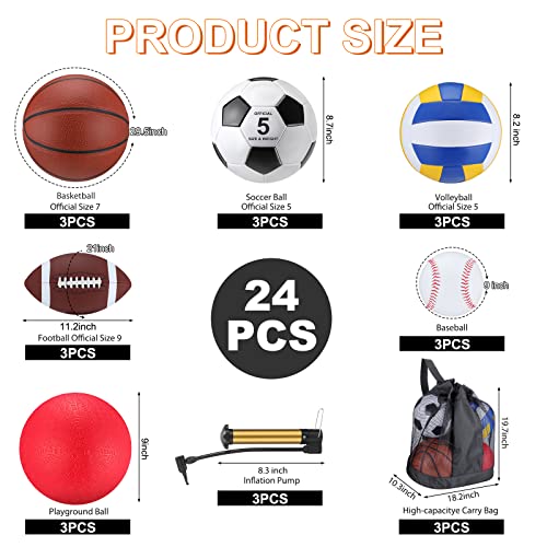 Leyndo 18 Pcs Multi-Sport Balls Set - Brown, Official Size, Carry Bag